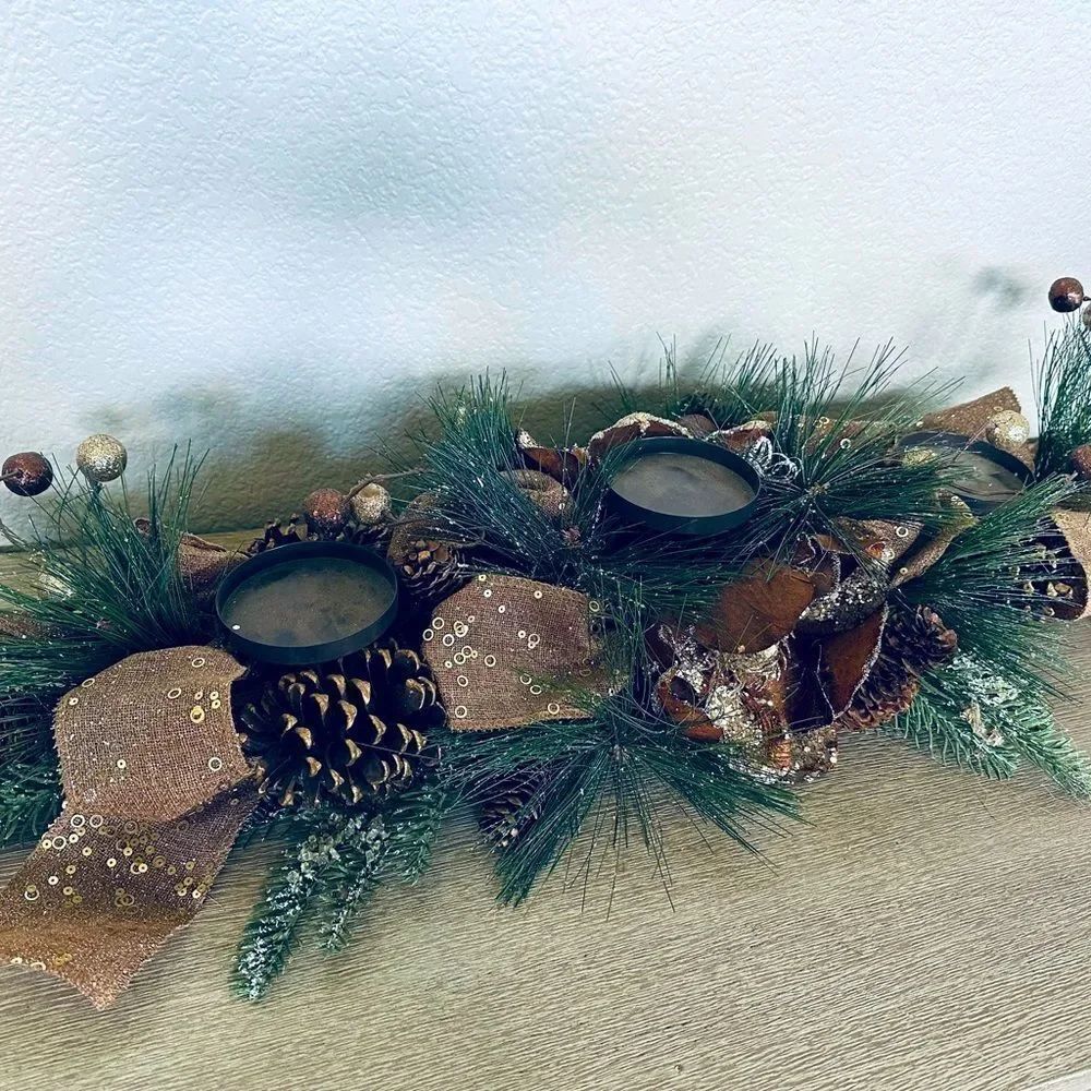 Fall Autumn Rustic Winter Candle Holder Centerpiece Arrangement
